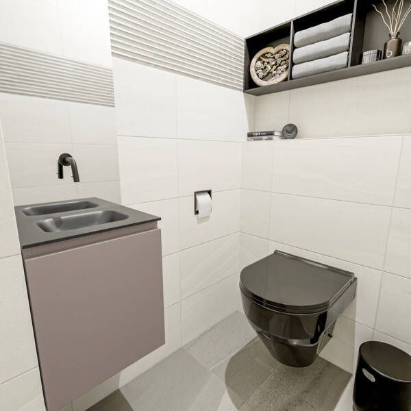 Mondiaz OLAN Toiletmeubel 40x30x40cm met 0 kraangaten 1 lades smoke mat Wastafel Lex midden Solid Surface Wit FK75342492