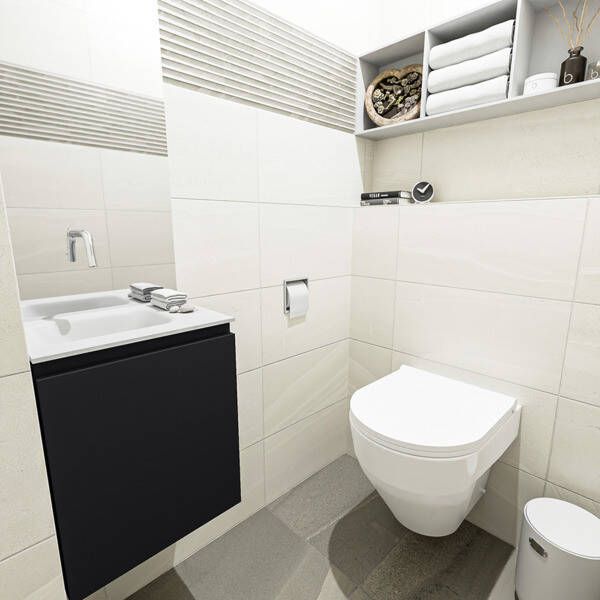 Mondiaz OLAN Toiletmeubel 40x30x40cm met 0 kraangaten 1 lades urban mat Wastafel Lex links Solid Surface Zwart FK75342784