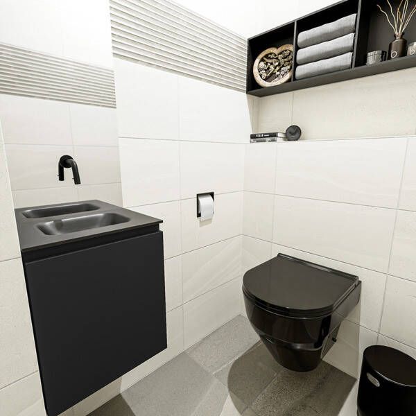 Mondiaz OLAN Toiletmeubel 40x30x40cm met 0 kraangaten 1 lades urban mat Wastafel Lex midden Solid Surface Zwart FK75342782