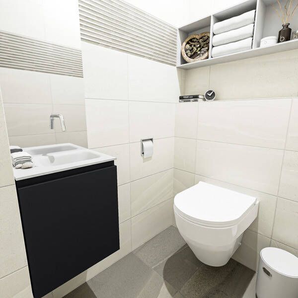 Mondiaz OLAN Toiletmeubel 40x30x40cm met 0 kraangaten 1 lades urban mat Wastafel Lex rechts Solid Surface Zwart FK75342786
