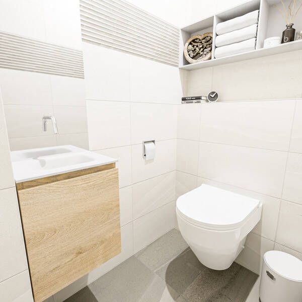 Mondiaz OLAN Toiletmeubel 40x30x40cm met 0 kraangaten 1 lades washed oak mat Wastafel Lex midden Solid Surface Wit FK75342666