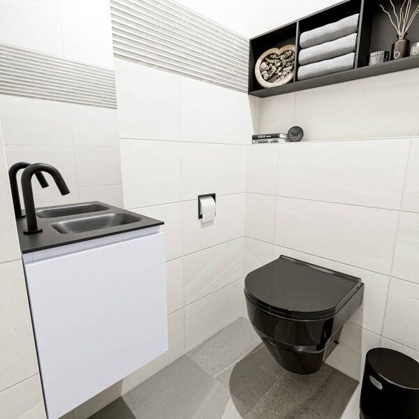 Mondiaz OLAN Toiletmeubel 40x30x40cm met 1 kraangaten 1 lades cale mat Wastafel Lex rechts Solid Surface Wit FK75342640