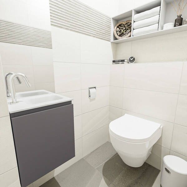 Mondiaz OLAN Toiletmeubel 40x30x40cm met 1 kraangaten 1 lades dark grey mat Wastafel Lex rechts Solid Surface Zwart FK75342814