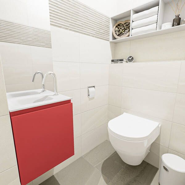 Mondiaz OLAN Toiletmeubel 40x30x40cm met 1 kraangaten 1 lades fire mat Wastafel Lex links Solid Surface Wit FK75342580