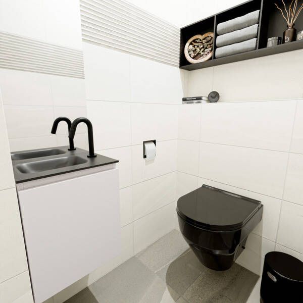 Mondiaz OLAN Toiletmeubel 40x30x40cm met 1 kraangaten 1 lades linen mat Wastafel Lex links Solid Surface Wit FK75342609