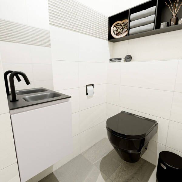 Mondiaz OLAN Toiletmeubel 40x30x40cm met 1 kraangaten 1 lades linen mat Wastafel Lex rechts Solid Surface Wit FK75342611