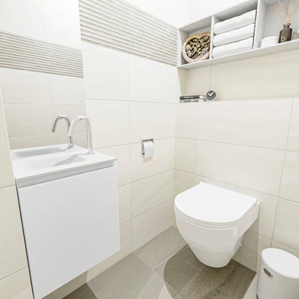 Mondiaz OLAN Toiletmeubel 40x30x40cm met 1 kraangaten 1 lades talc mat Wastafel Lex links Solid Surface Wit FK75342406