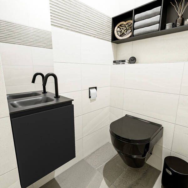 Mondiaz OLAN Toiletmeubel 40x30x40cm met 1 kraangaten 1 lades urban mat Wastafel Lex links Solid Surface Zwart FK75342783