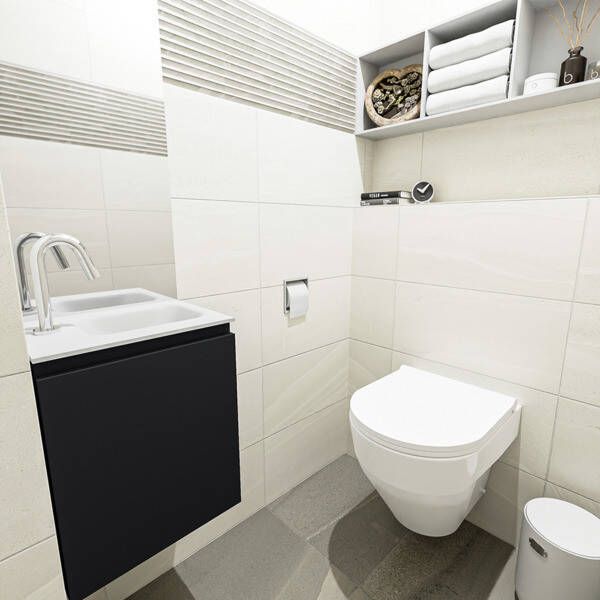 Mondiaz OLAN Toiletmeubel 40x30x40cm met 1 kraangaten 1 lades urban mat Wastafel Lex rechts Solid Surface Zwart FK75342785