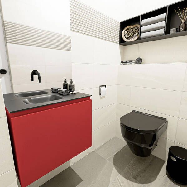 Mondiaz OLAN Toiletmeubel 60x30x40cm met 0 kraangaten 1 lades fire mat Wastafel Lex links Solid Surface Wit FK75342587