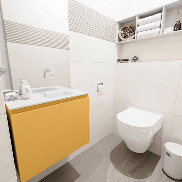 Mondiaz OLAN Toiletmeubel 60x30x40cm met 0 kraangaten 1 lades ocher mat Wastafel Lex rechts Solid Surface Zwart FK75342908
