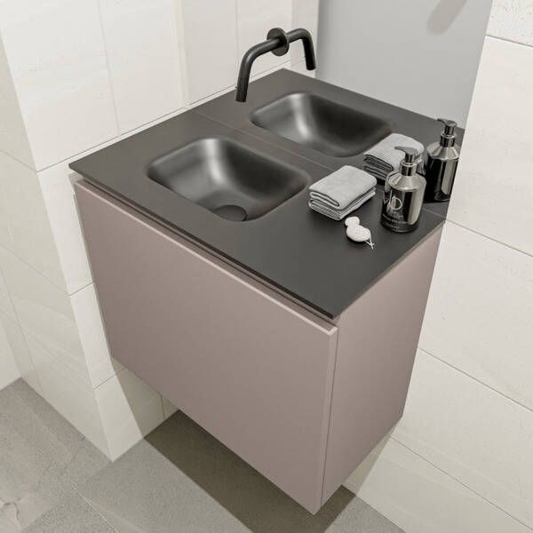 Mondiaz OLAN Toiletmeubel 60x30x40cm met 0 kraangaten 1 lades smoke mat Wastafel Lex links Solid Surface Zwart FK75342848