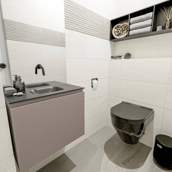 Mondiaz OLAN Toiletmeubel 60x30x40cm met 0 kraangaten 1 lades smoke mat Wastafel Lex midden Solid Surface Zwart FK75342846