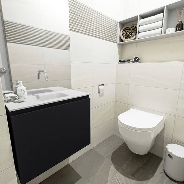 Mondiaz OLAN Toiletmeubel 60x30x40cm met 0 kraangaten 1 lades urban mat Wastafel Lex midden Solid Surface Zwart FK75342788