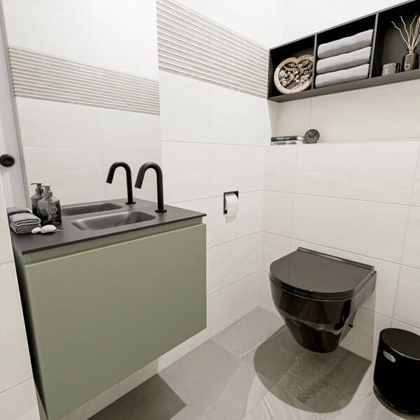 Mondiaz OLAN Toiletmeubel 60x30x40cm met 1 kraangaten 1 lades army mat Wastafel Lex midden Solid Surface Zwart FK75342874