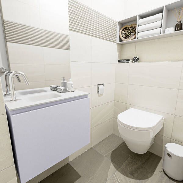 Mondiaz OLAN Toiletmeubel 60x30x40cm met 1 kraangaten 1 lades cale mat Wastafel Lex links Solid Surface Wit FK75342644