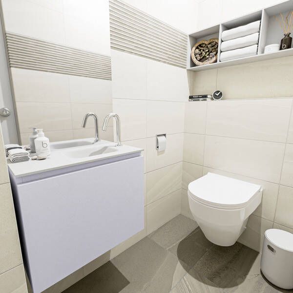 Mondiaz OLAN Toiletmeubel 60x30x40cm met 1 kraangaten 1 lades cale mat Wastafel Lex rechts Solid Surface Wit FK75342646