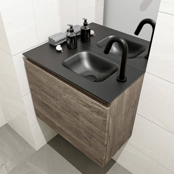 Mondiaz OLAN Toiletmeubel 60x30x40cm met 1 kraangaten 1 lades dark brown mat Wastafel Lex rechts Solid Surface Zwart FK75343052