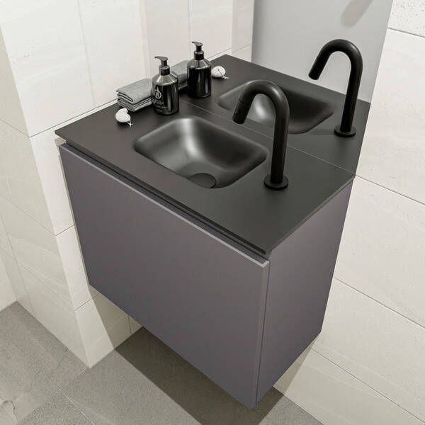 Mondiaz OLAN Toiletmeubel 60x30x40cm met 1 kraangaten 1 lades dark grey mat Wastafel Lex midden Solid Surface Zwart FK75342816