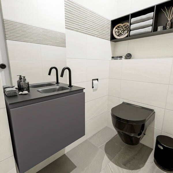 Mondiaz OLAN Toiletmeubel 60x30x40cm met 1 kraangaten 1 lades dark grey mat Wastafel Lex rechts Solid Surface Zwart FK75342820