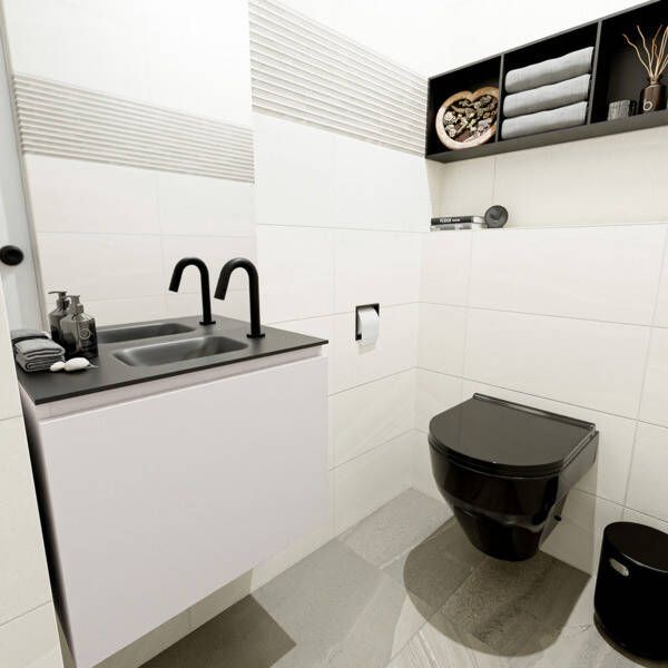 Mondiaz OLAN Toiletmeubel 60x30x40cm met 1 kraangaten 1 lades linen mat Wastafel Lex midden Solid Surface Zwart FK75342961