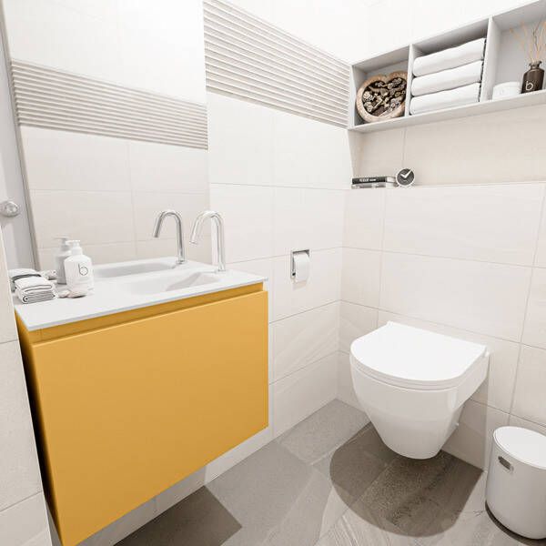 Mondiaz OLAN Toiletmeubel 60x30x40cm met 1 kraangaten 1 lades ocher mat Wastafel Lex rechts Solid Surface Zwart FK75342907