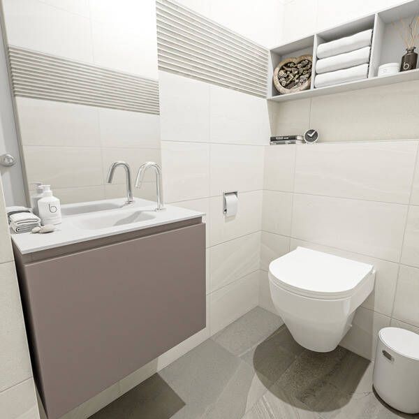 Mondiaz OLAN Toiletmeubel 60x30x40cm met 1 kraangaten 1 lades smoke mat Wastafel Lex midden Solid Surface Zwart FK75342845