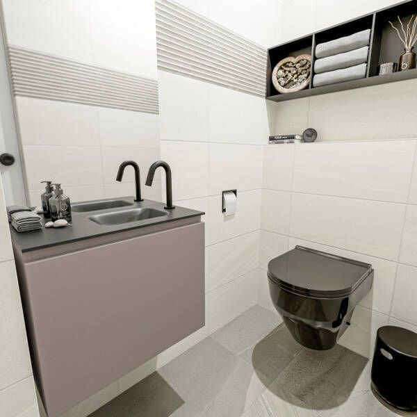 Mondiaz OLAN Toiletmeubel 60x30x40cm met 1 kraangaten 1 lades smoke mat Wastafel Lex rechts Solid Surface Wit FK75342501