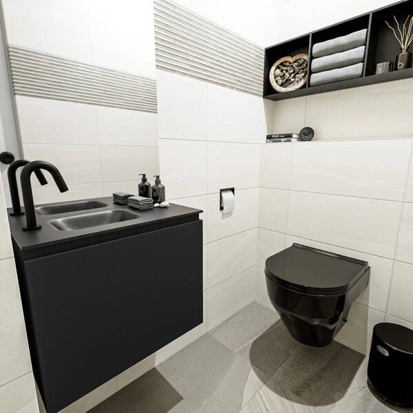 Mondiaz OLAN Toiletmeubel 60x30x40cm met 1 kraangaten 1 lades urban mat Wastafel Lex links Solid Surface Zwart FK75342789