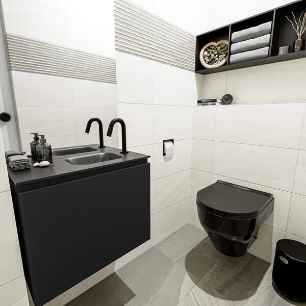 Mondiaz OLAN Toiletmeubel 60x30x40cm met 1 kraangaten 1 lades urban mat Wastafel Lex rechts Solid Surface Zwart FK75342791