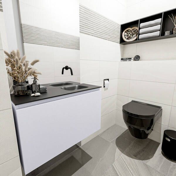 Mondiaz OLAN Toiletmeubel 80x30x40cm met 0 kraangaten 1 lades cale mat Wastafel Lex rechts Solid Surface Zwart FK75343001