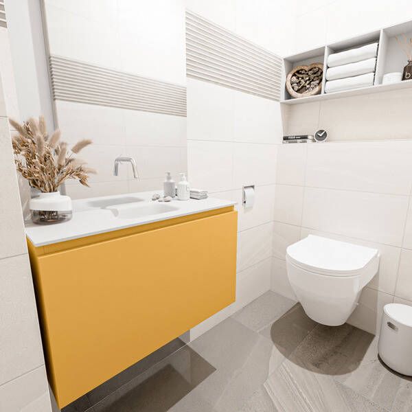 Mondiaz OLAN Toiletmeubel 80x30x40cm met 0 kraangaten 1 lades ocher mat Wastafel Lex midden Solid Surface Zwart FK75342910