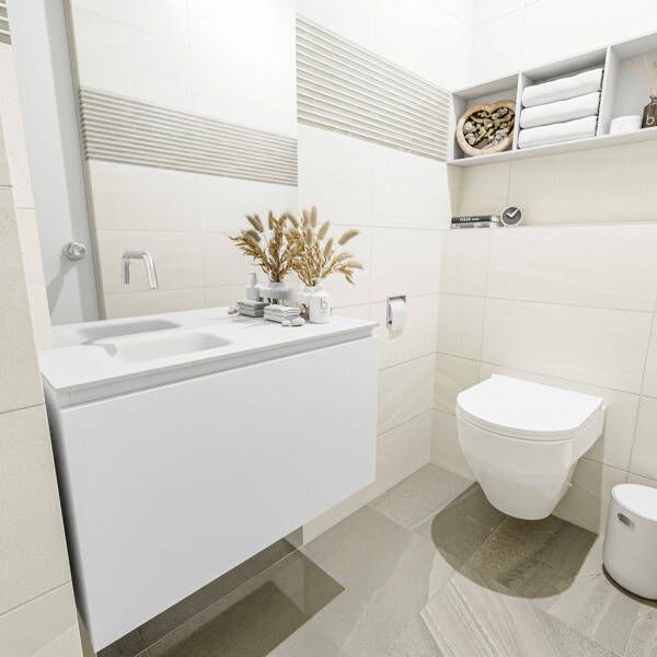 Mondiaz OLAN Toiletmeubel 80x30x40cm met 0 kraangaten 1 lades talc mat Wastafel Lex links Solid Surface Wit FK75342419