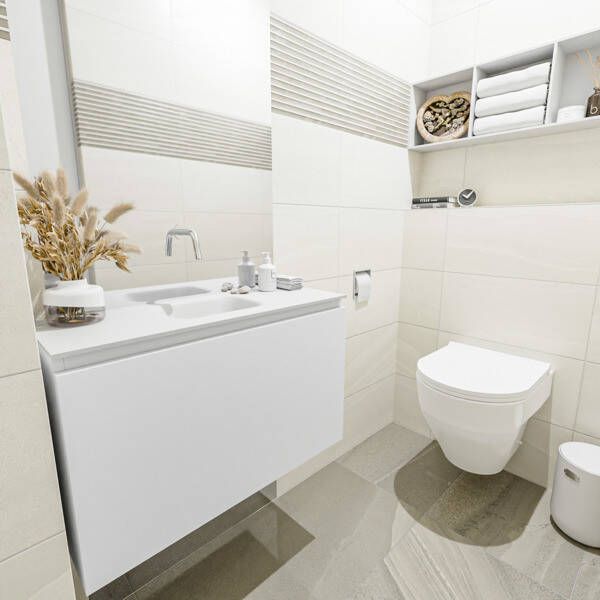 Mondiaz OLAN Toiletmeubel 80x30x40cm met 0 kraangaten 1 lades talc mat Wastafel Lex midden Solid Surface Zwart FK75342765