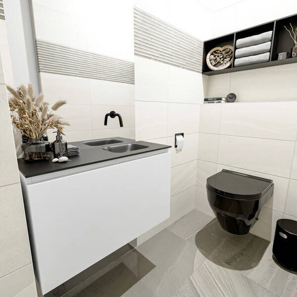 Mondiaz OLAN Toiletmeubel 80x30x40cm met 0 kraangaten 1 lades talc mat Wastafel Lex rechts Solid Surface Zwart FK75342769