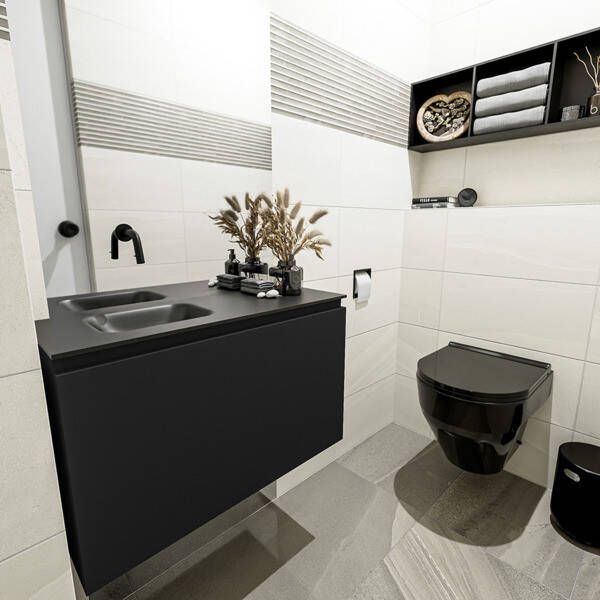 Mondiaz OLAN Toiletmeubel 80x30x40cm met 0 kraangaten 1 lades urban mat Wastafel Lex links Solid Surface Wit FK75342448