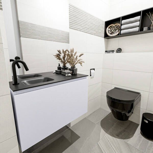 Mondiaz OLAN Toiletmeubel 80x30x40cm met 1 kraangaten 1 lades cale mat Wastafel Lex links Solid Surface Zwart FK75342998