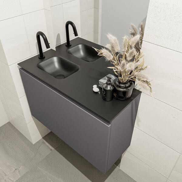 Mondiaz OLAN Toiletmeubel 80x30x40cm met 1 kraangaten 1 lades dark grey mat Wastafel Lex links Solid Surface Zwart FK75342824