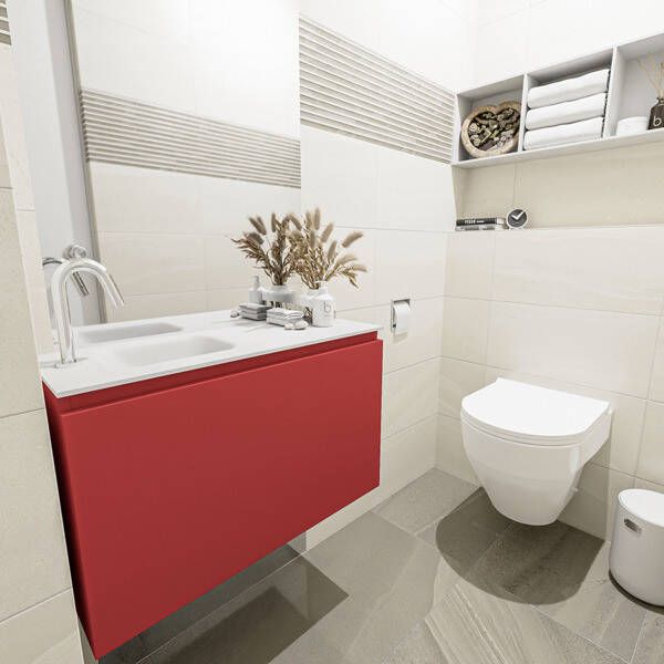 Mondiaz OLAN Toiletmeubel 80x30x40cm met 1 kraangaten 1 lades fire mat Wastafel Lex links Solid Surface Wit FK75342592