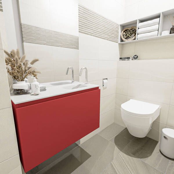 Mondiaz OLAN Toiletmeubel 80x30x40cm met 1 kraangaten 1 lades fire mat Wastafel Lex rechts Solid Surface Wit FK75342594