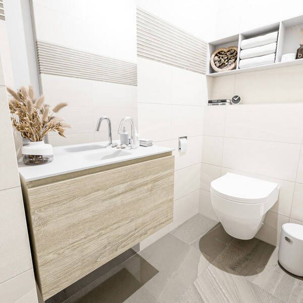 Mondiaz OLAN Toiletmeubel 80x30x40cm met 1 kraangaten 1 lades light brown grey mat Wastafel Lex midden Solid Surface Zwart FK75343083