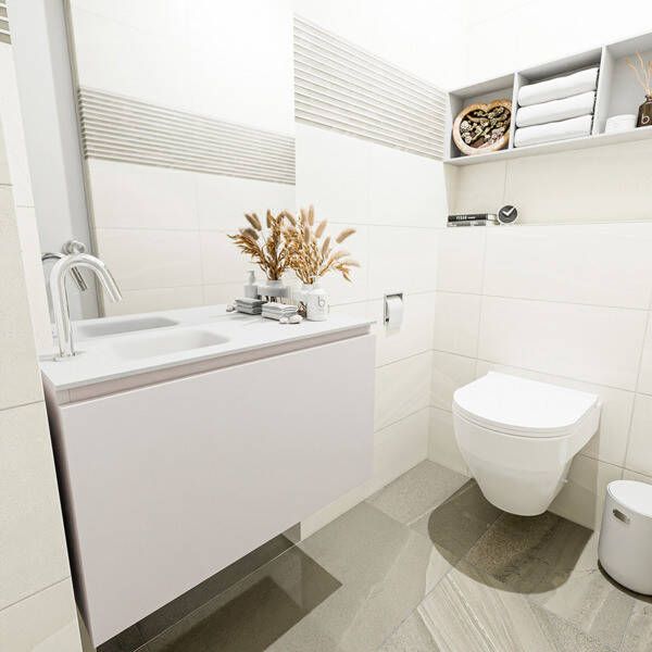 Mondiaz OLAN Toiletmeubel 80x30x40cm met 1 kraangaten 1 lades linen mat Wastafel Lex links Solid Surface Zwart FK75342969