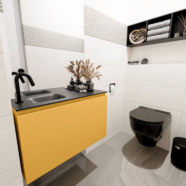 Mondiaz OLAN Toiletmeubel 80x30x40cm met 1 kraangaten 1 lades ocher mat Wastafel Lex links Solid Surface Zwart FK75342911