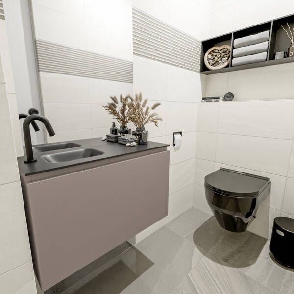 Mondiaz OLAN Toiletmeubel 80x30x40cm met 1 kraangaten 1 lades smoke mat Wastafel Lex links Solid Surface Wit FK75342505