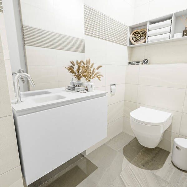 Mondiaz OLAN Toiletmeubel 80x30x40cm met 1 kraangaten 1 lades talc mat Wastafel Lex links Solid Surface Zwart FK75342766