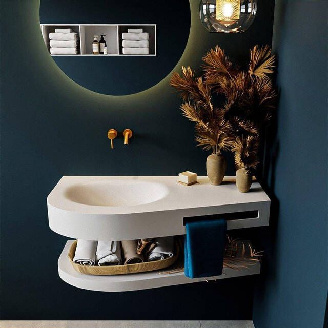 Mondiaz RIVA Badkamermeubelset 100x50x5.8cm 0 lades Talc mat 0 kraangaten wasbak links solid surface talc RIVA-D10001