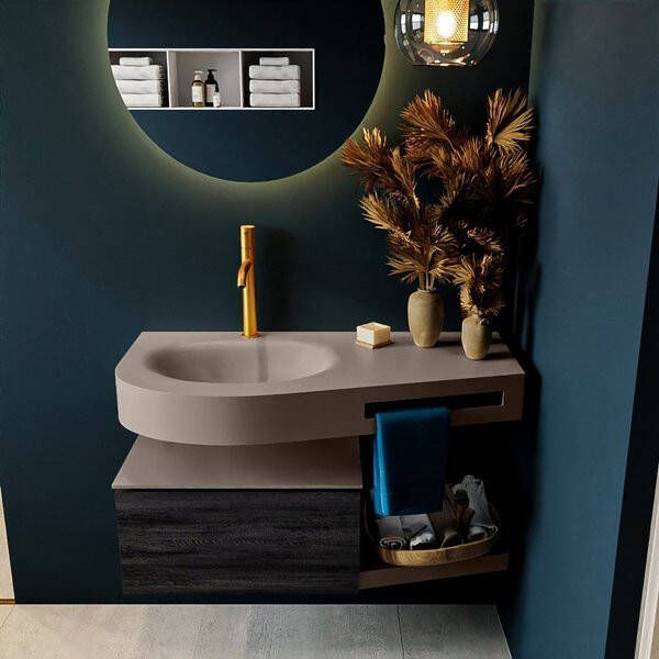 Mondiaz RIVA badmeubelsets 100x50x30cm 1 lade MDF Antracite mat push to open 1 kraangat 1 wasbak links Talc solid surface RIVA10163