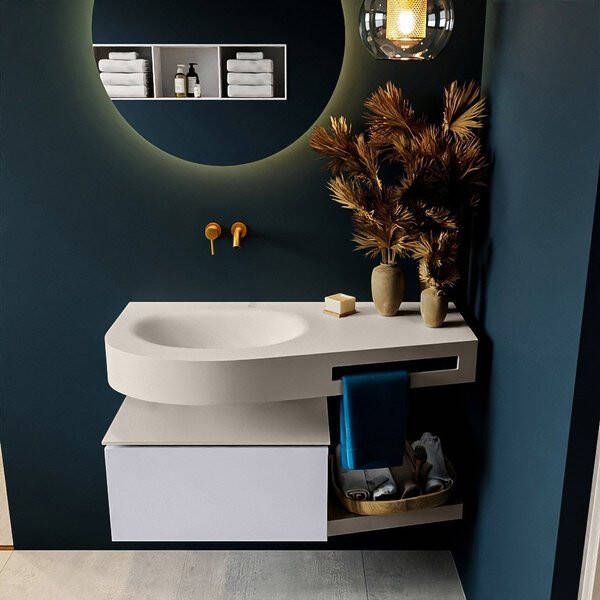 Mondiaz RIVA badmeubelsets 100x50x30cm 1 lade MDF Cale mat push to open 0 kraangaten 1 wasbak links Urban solid surface RIVA10225