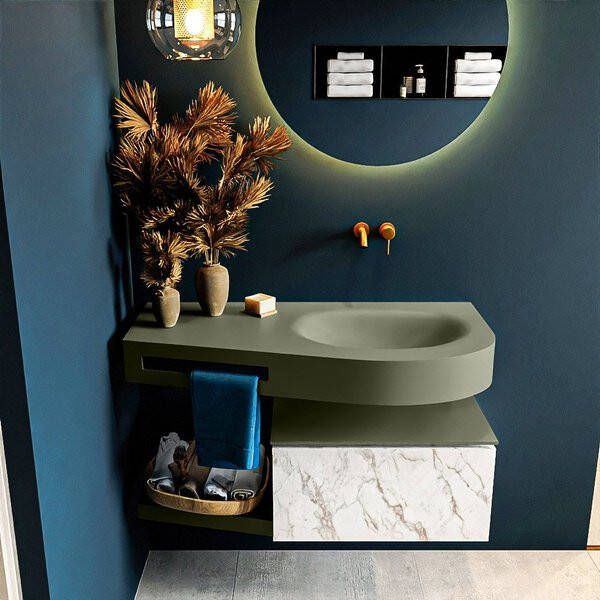 Mondiaz RIVA badmeubelsets 100x50x30cm 1 lade MDF carrara mat push to open 0 kraangaten 1 wasbak rechts Urban solid surface RIVA10346