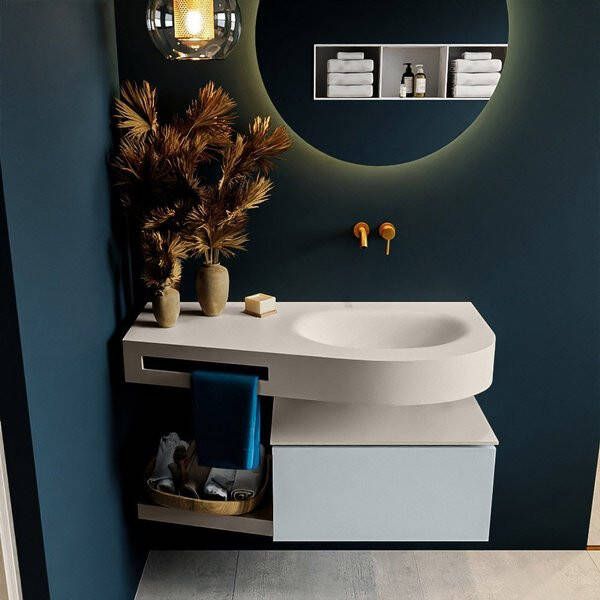 Mondiaz RIVA badmeubelsets 100x50x30cm 1 lade MDF Clay mat push to open 0 kraangaten 1 wasbak rechts Urban solid surface RIVA10210